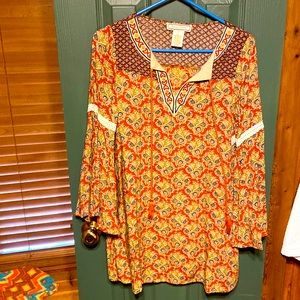 Flying tomato dress size small long sleeve boho style with long tassel strings